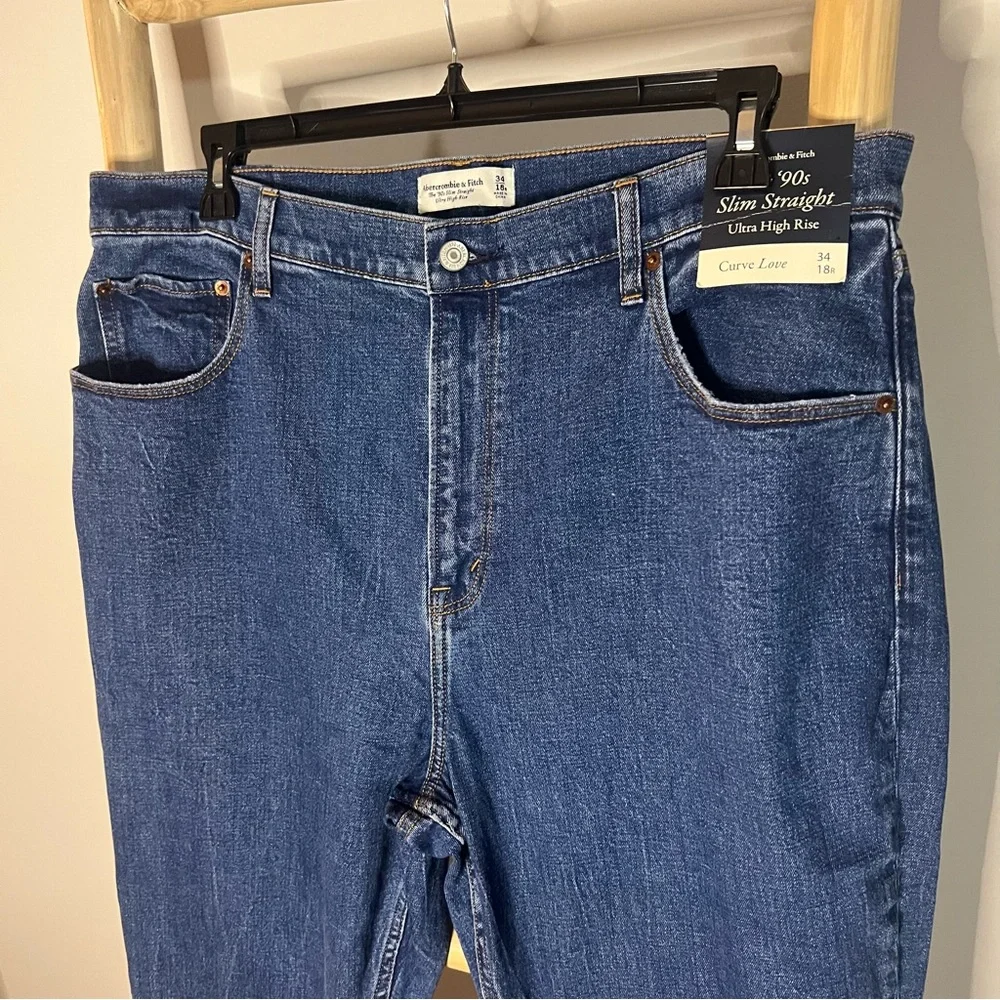 Abercrombie & Fitch Curve Love Ultra HighRise 90s Slim Straight Jean 34/18 35/20 - Picture 8 of 15